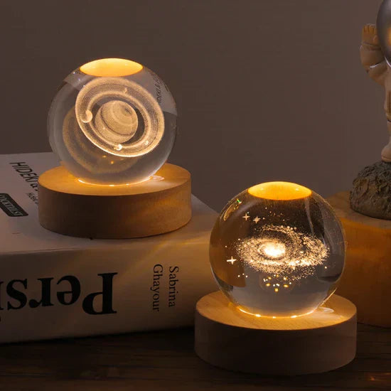 Quiltelis - Luminous Crystal Ball with Planetary Designs for Stargazing