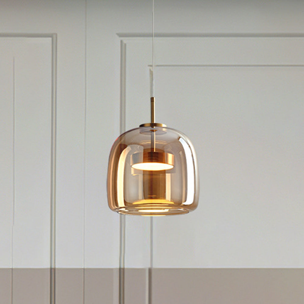 Framevia - AmberGlow Retro LED Pendant Lights Gold Metal Glass
