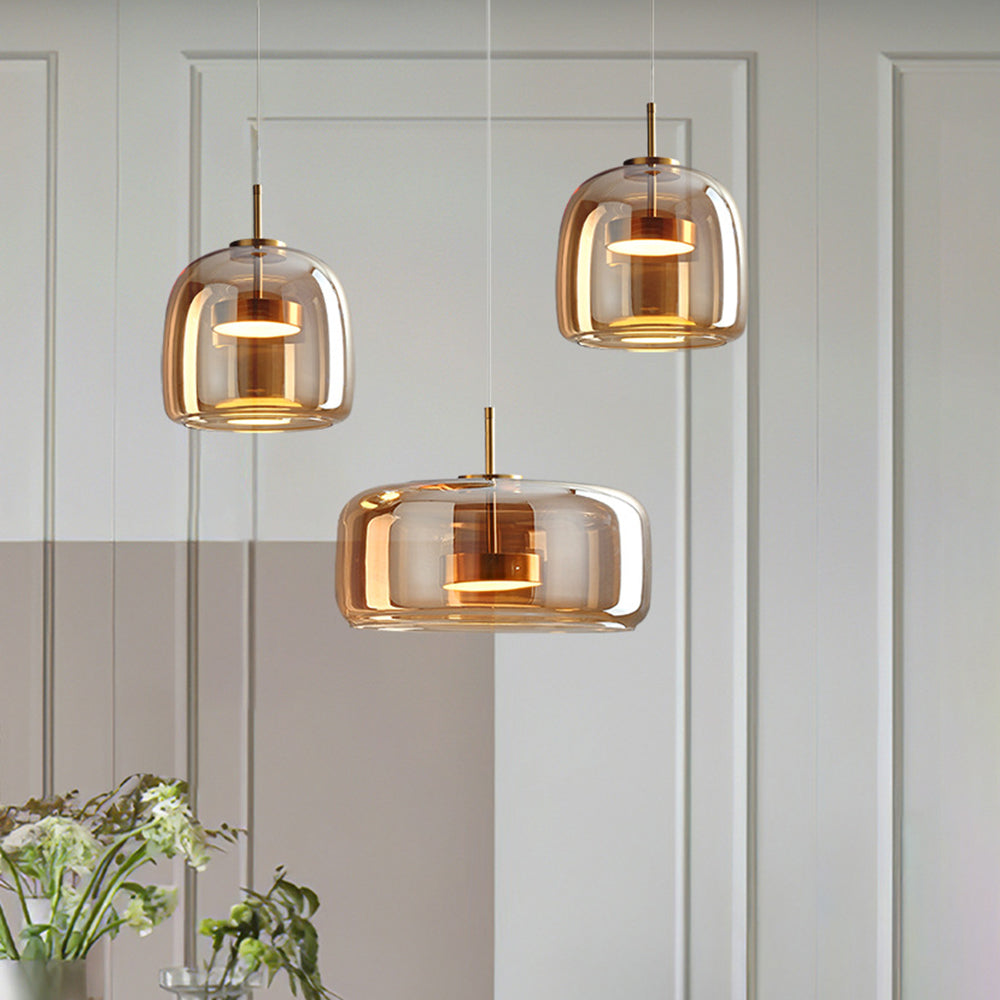 Framevia - AmberGlow Retro LED Pendant Lights Gold Metal Glass