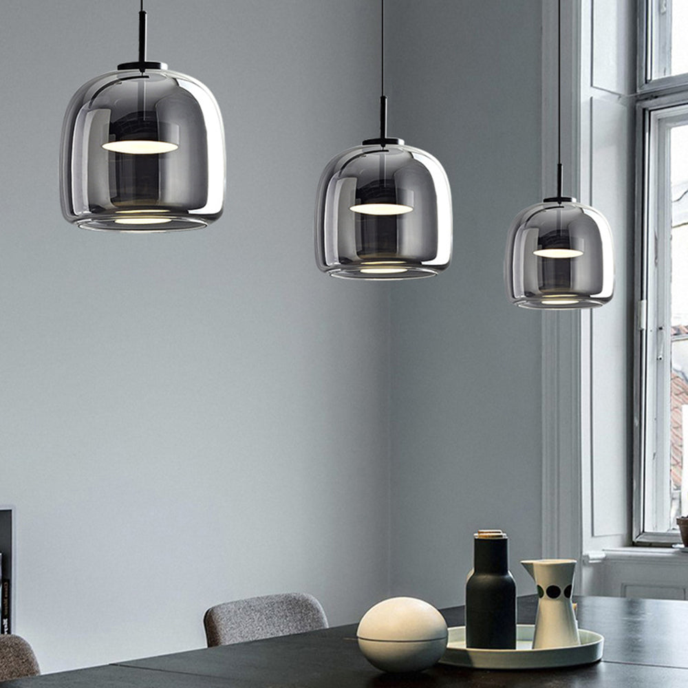 Framevia - AmberGlow Retro LED Pendant Lights Gold Metal Glass