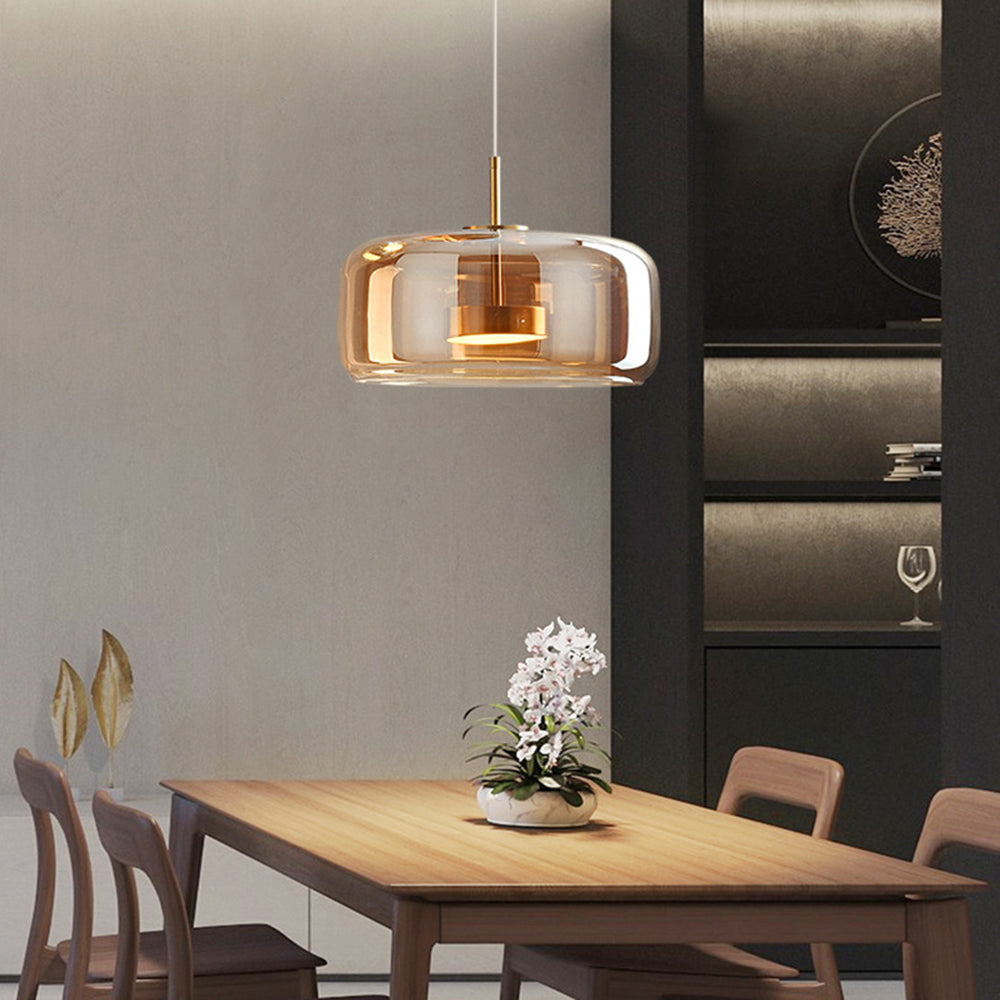 Framevia - AmberGlow Retro LED Pendant Lights Gold Metal Glass