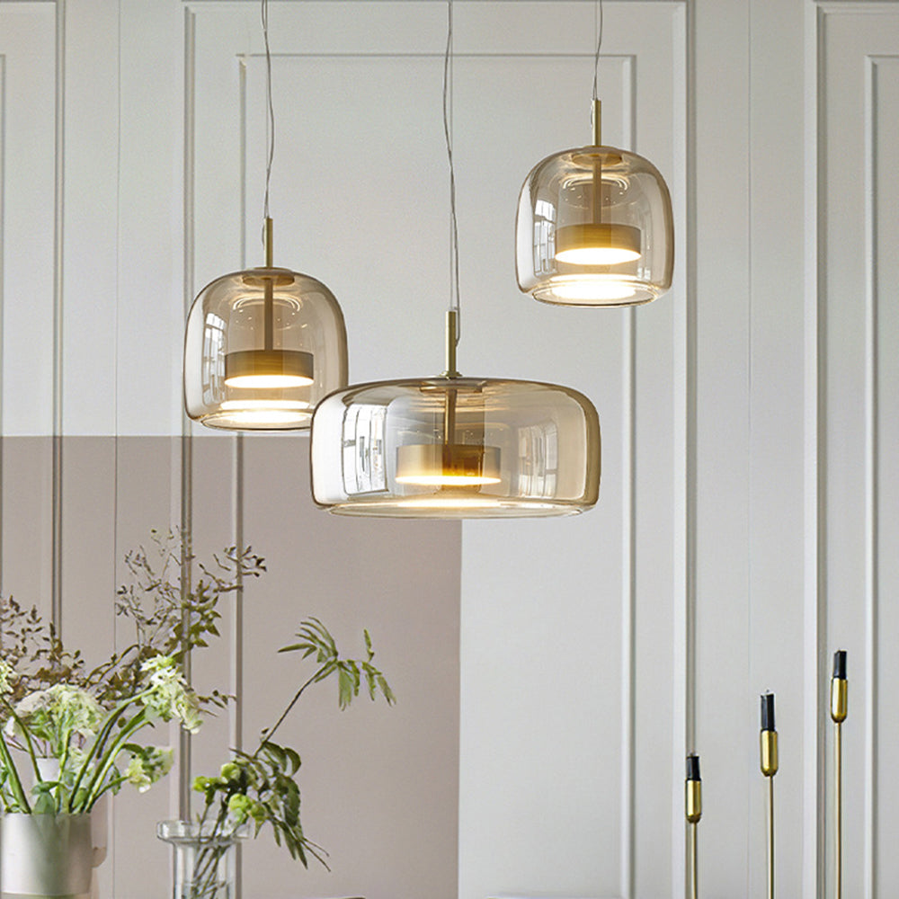 Framevia - AmberGlow Retro LED Pendant Lights Gold Metal Glass