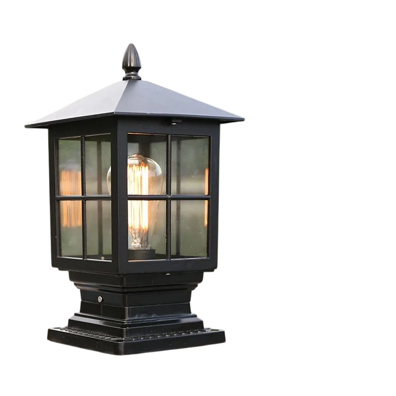 Towlera - Elegant Black Metal Outdoor Pillar Lantern Light for Patios