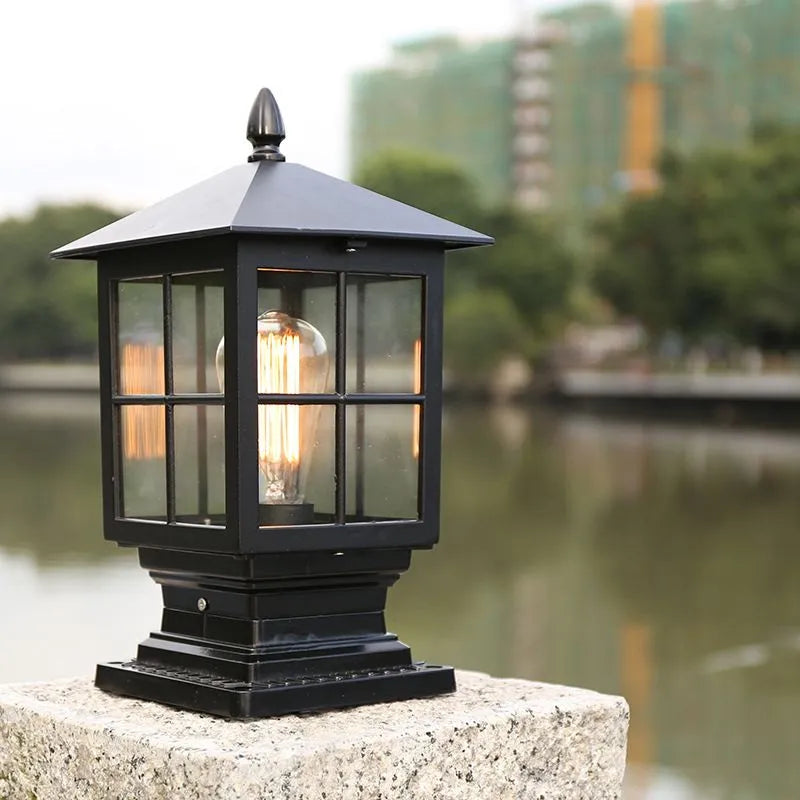 Towlera - Elegant Black Metal Outdoor Pillar Lantern Light for Patios
