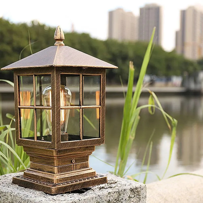 Towlera - Elegant Black Metal Outdoor Pillar Lantern Light for Patios