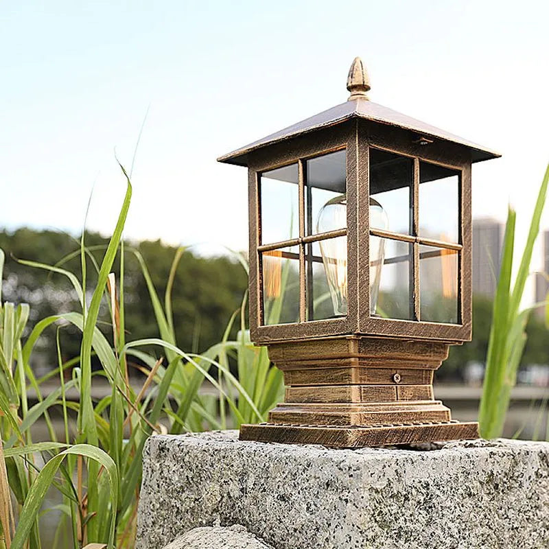 Towlera - Elegant Black Metal Outdoor Pillar Lantern Light for Patios