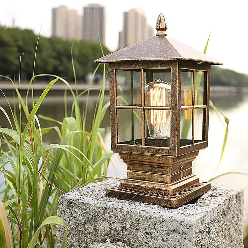 Towlera - Elegant Black Metal Outdoor Pillar Lantern Light for Patios