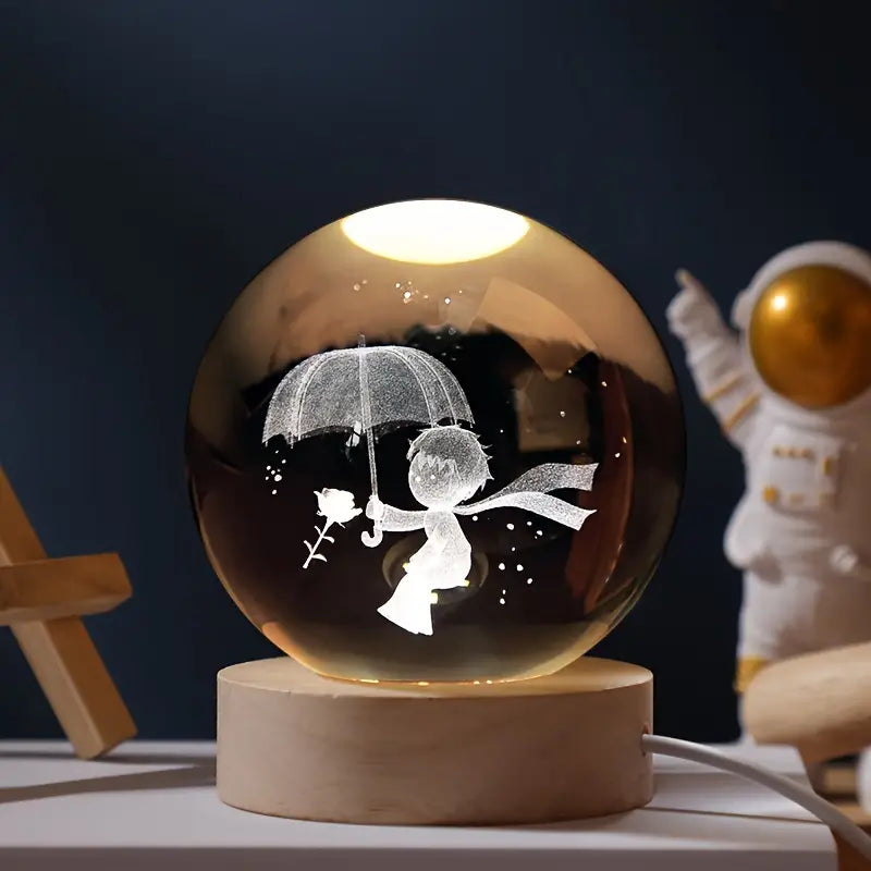 Quiltelis - Luminous Crystal Ball with Planetary Designs for Stargazing