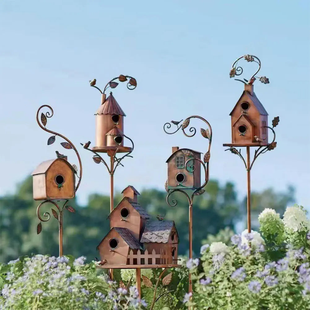 Cozyra - Featherhaven Metal Birdhouse with Pole Durable Garden Decor