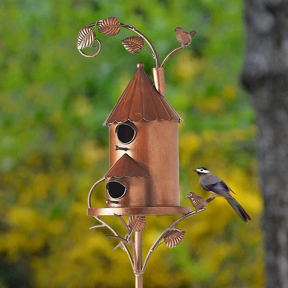 Cozyra - Featherhaven Metal Birdhouse with Pole Durable Garden Decor
