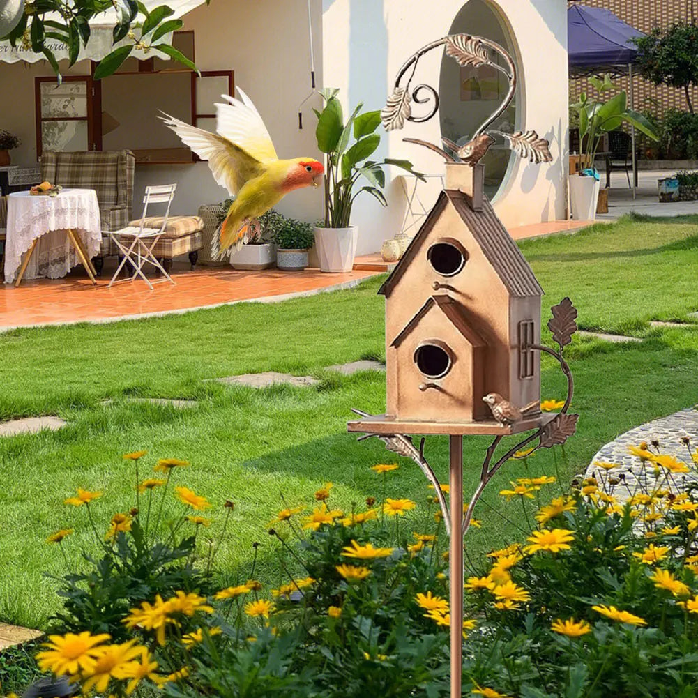 Cozyra - Featherhaven Metal Birdhouse with Pole Durable Garden Decor