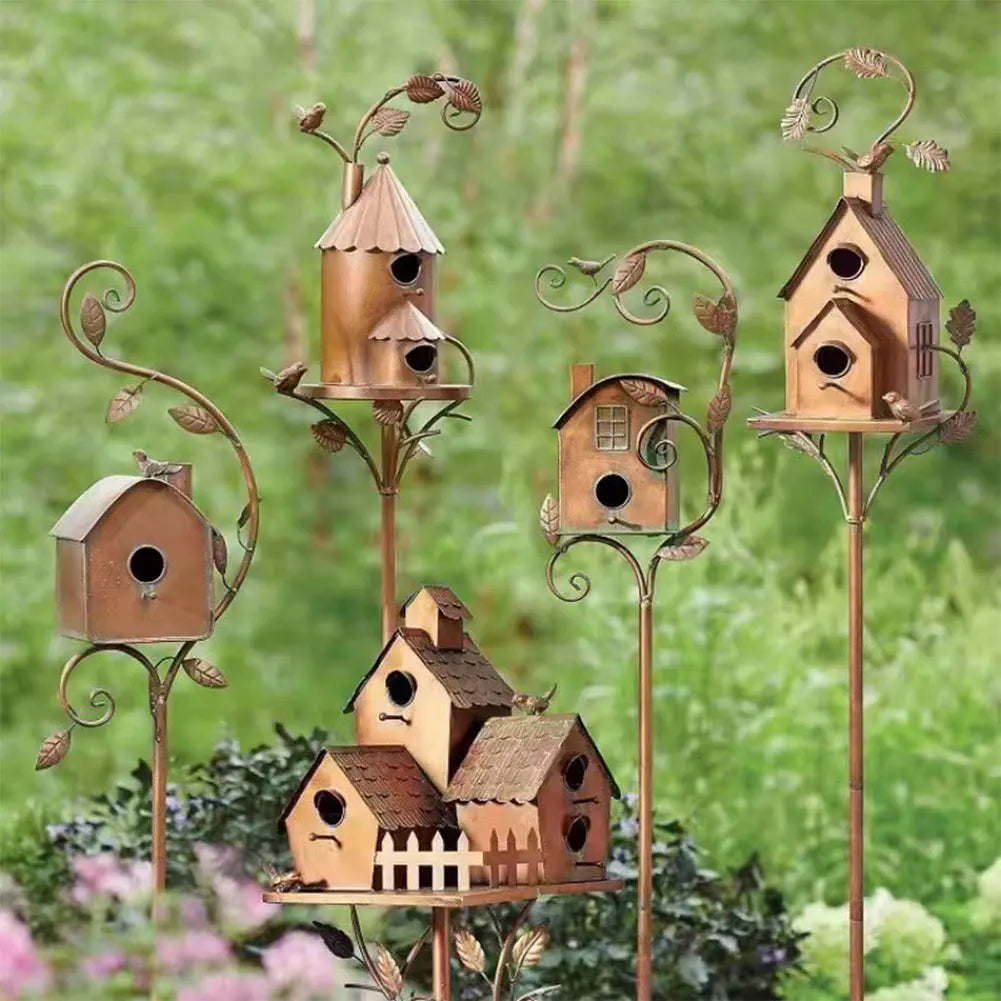 Cozyra - Featherhaven Metal Birdhouse with Pole Durable Garden Decor