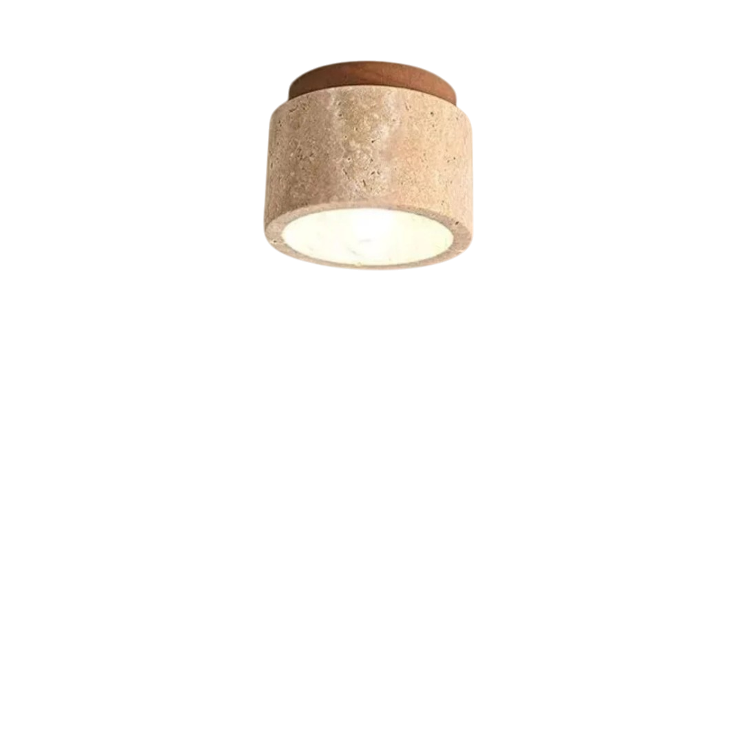 Mirrorra - Cylindrical Travertine Ceiling Lamp With Wood Accent