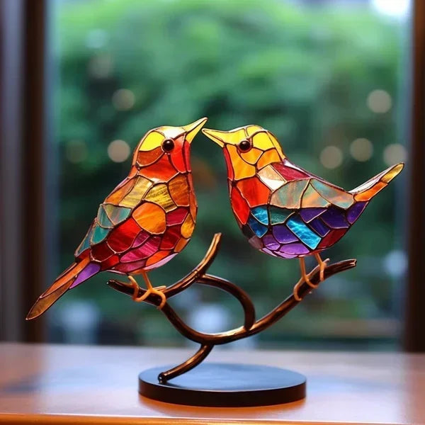 Bathvia - Handcrafted Glass Bird Statue With Colorful Panels