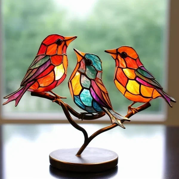 Bathvia - Handcrafted Glass Bird Statue With Colorful Panels