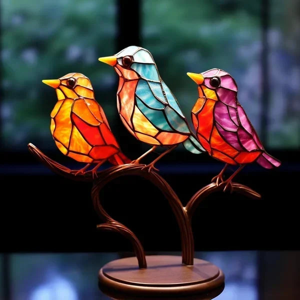 Bathvia - Handcrafted Glass Bird Statue With Colorful Panels