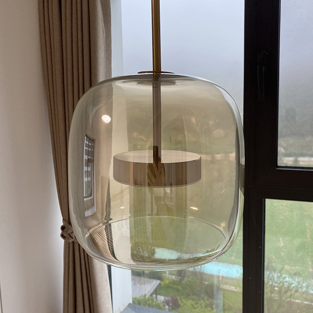 Framevia - AmberGlow Retro LED Pendant Lights Gold Metal Glass