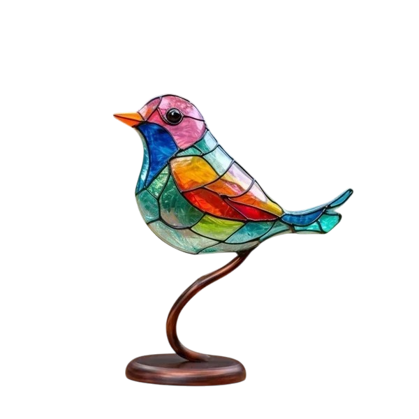 Bathvia - Handcrafted Glass Bird Statue With Colorful Panels